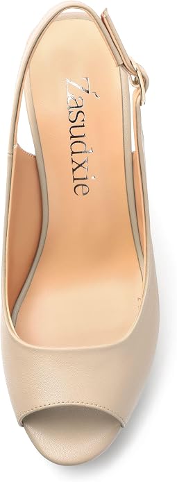 Womens Peep Toe Wedge Heels Matte Fashion Cork Slingback Pumps Platform Wedge - Image 3