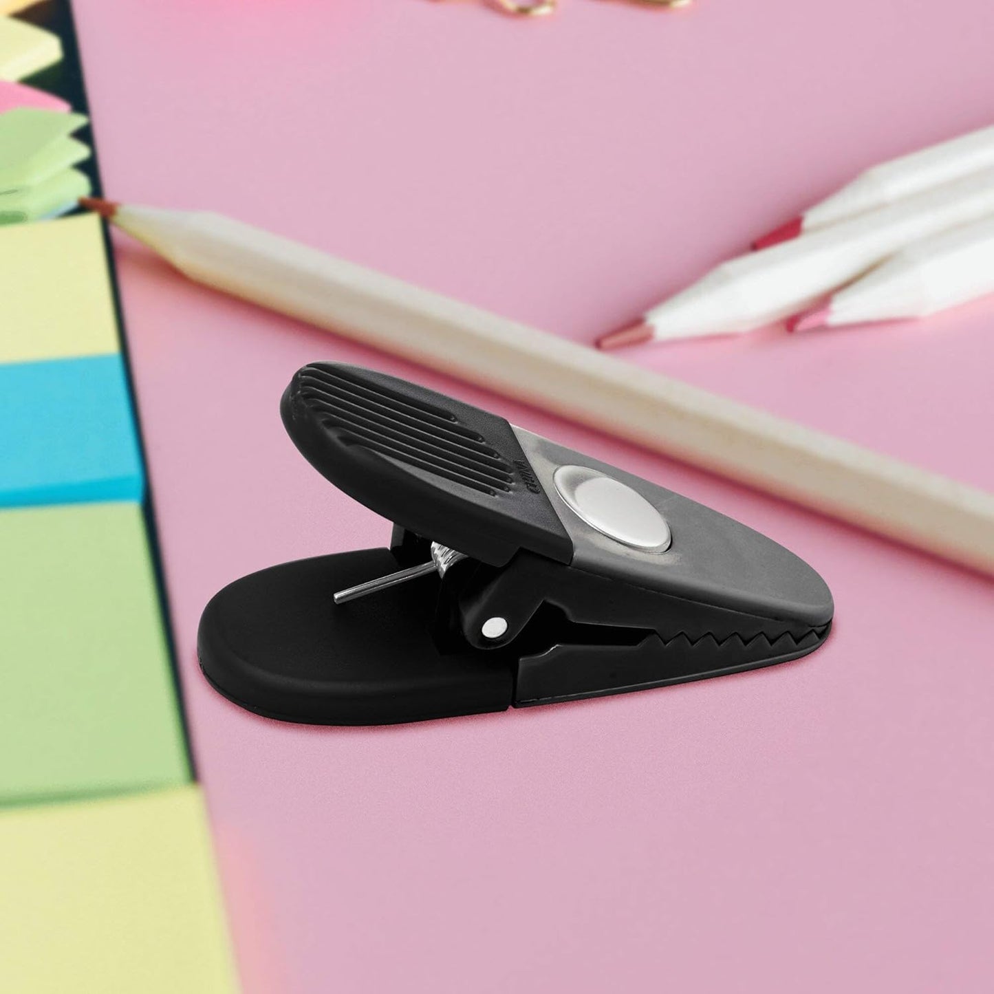 10 Magnetic Memo Holders Set - Customizable Text, Logo - Large Clip, Plastic - Black