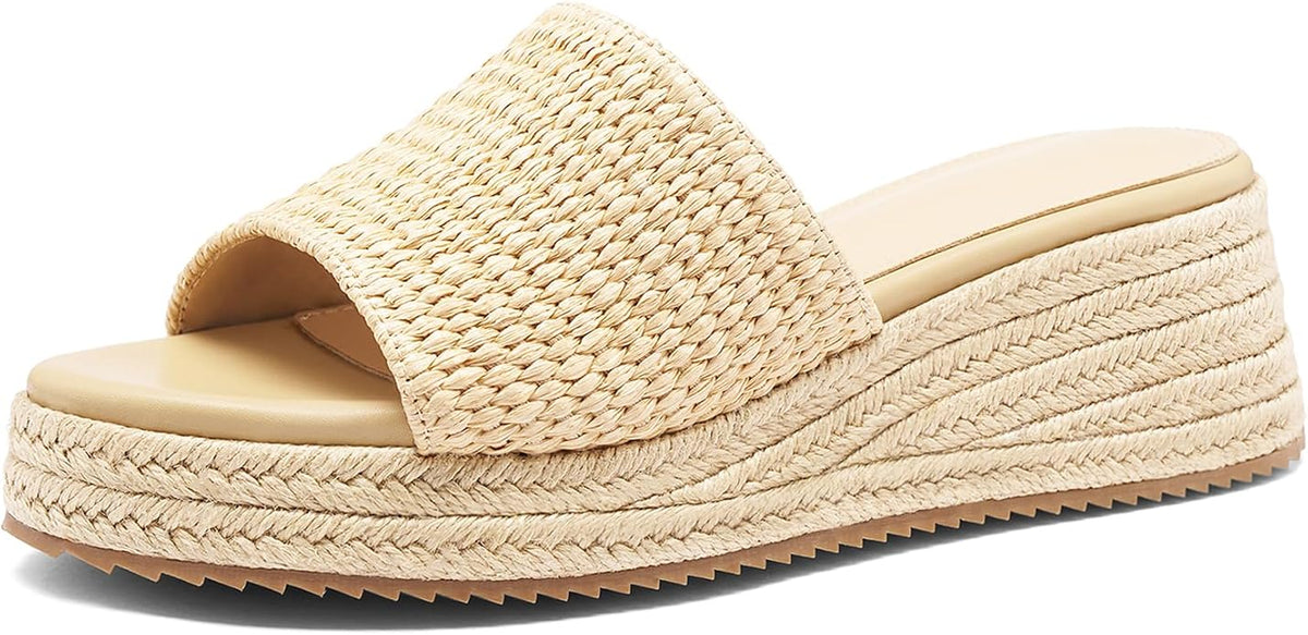 Platform Sandals Women Raffia Slip On Wedge Sandals, Comfortable Summer Wicker by Sqzrkj