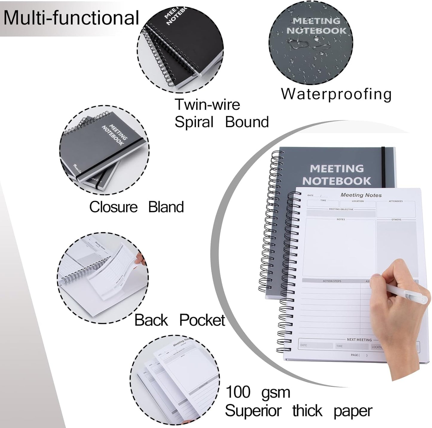 2 Pack Notebooks for Work 7" X 10" - Meeting Notebooks for Note Taking - Professional Notebooks for Work Organization,Business Daily Planner Undated,Office Notebooks 240 Pages