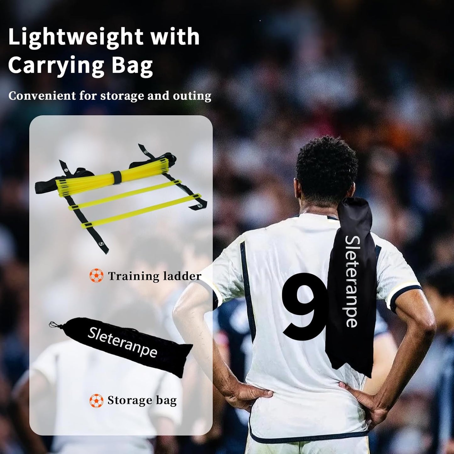 20ft Agility Ladder - Speed Ladder for Soccer with Carry Bag & Straps | 12 Adjustable Rungs | Soccer, Agility Training Equipment | Durable Footwork Ladder for Athletes (Yellow)