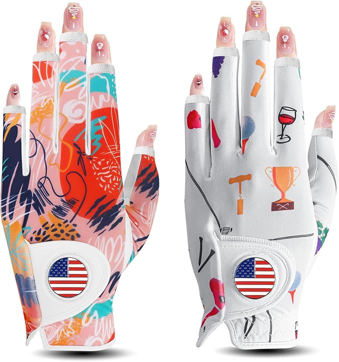 Golf Gloves Women with Ball Marker 2 Pack, Right Handed Golfer Left Hand by AmySport