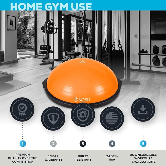 Bosu Balance Ball Exercise Trainer, Home Gym Equipment w/ Guided Workouts & Pump - Image 4