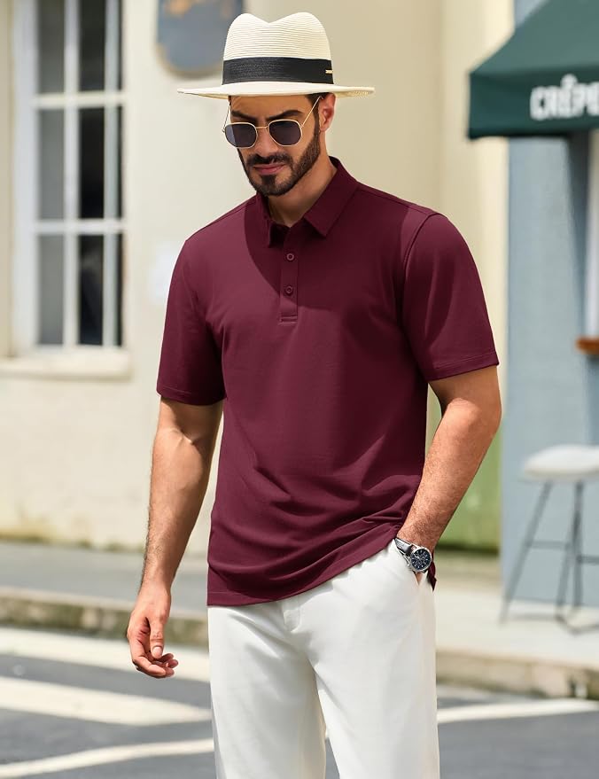 TACVASEN Mens Polo Shirts Short Sleeve Pique 3 Buttons Golf Polo Cooling - Image 3
