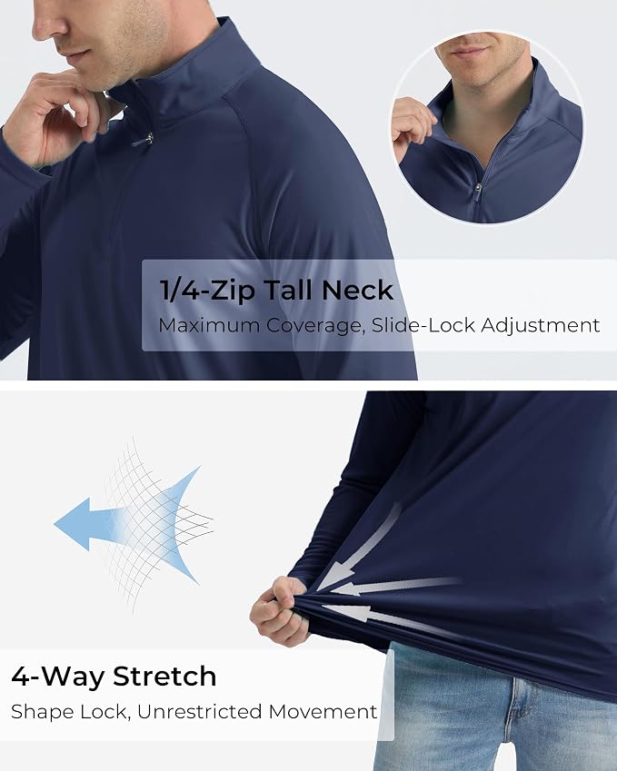 Boladeci Men's UPF 50+ Sun Shirts 1/4 Zip Long Sleeve SPF UV Protection - Image 5