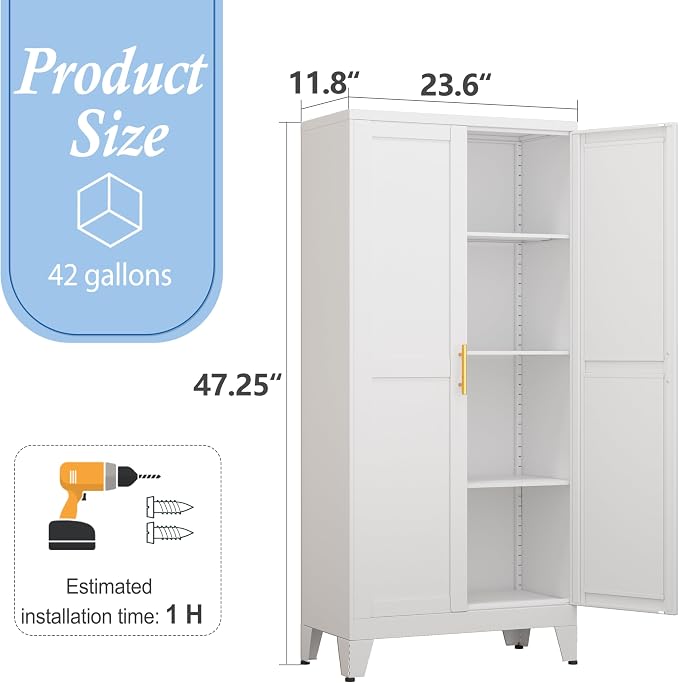 White Metal Storage Cabinet, Kitchen Pantry Storage Cabinet - Image 2
