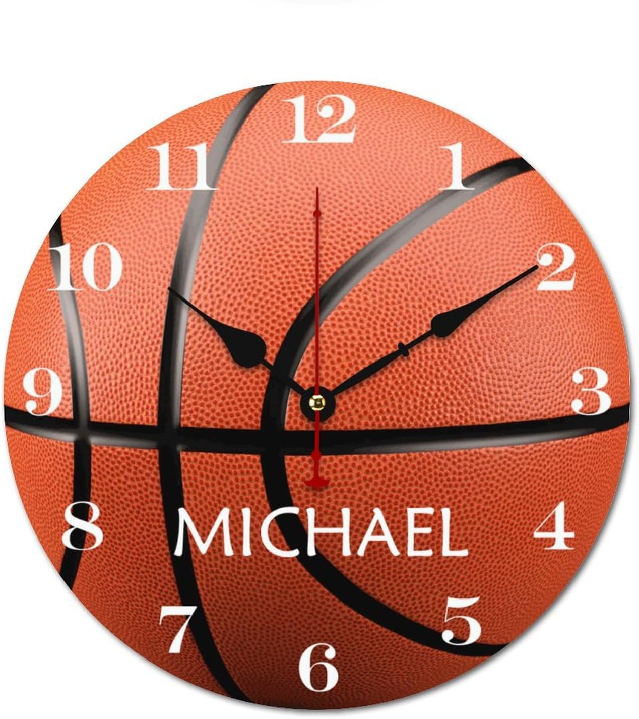 12 inch Personalized Basketball with Name Wall Clocks Battery Operated for Kids Bedrooms Nursery School Playroom Decor,Custom Kids Name Wall Clock,Sports Wood Round Clock Silent, Style-3