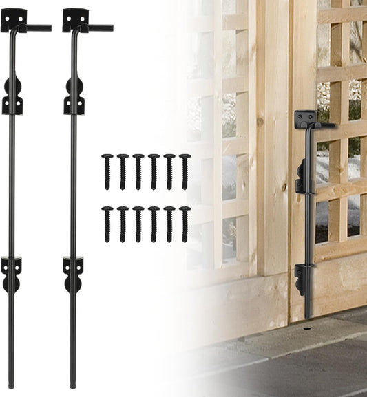 36" Heavy Duty Cane Bolt, Double Gate Latch with Black Finish, 2 Way Gate Drop Rod for Wood PVC Vinyl Metal Fences Gates, Double Doors-2 Pack