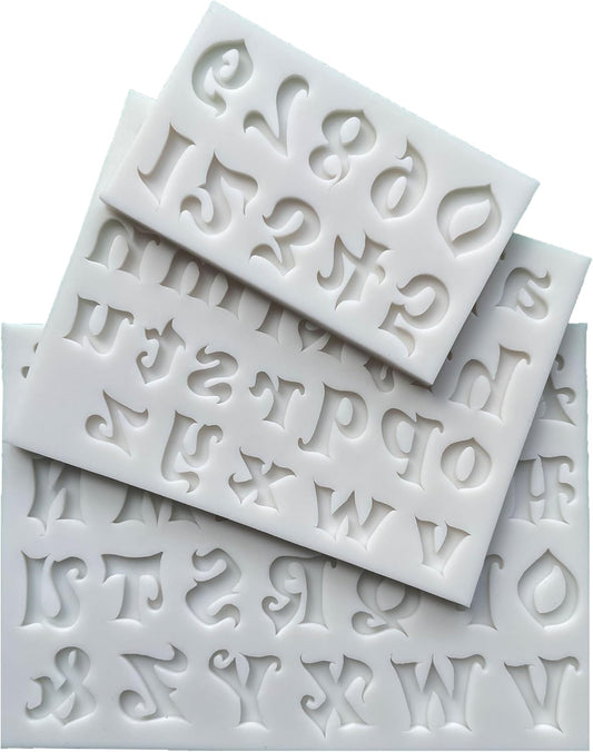 3-Piece Halloween Silicone Mold Set: Carousel Curly Letters & Numbers for Various Crafts - Perfect for Fondant Cakes, Chocolate, Resin, Gumpaste & DIY Creations