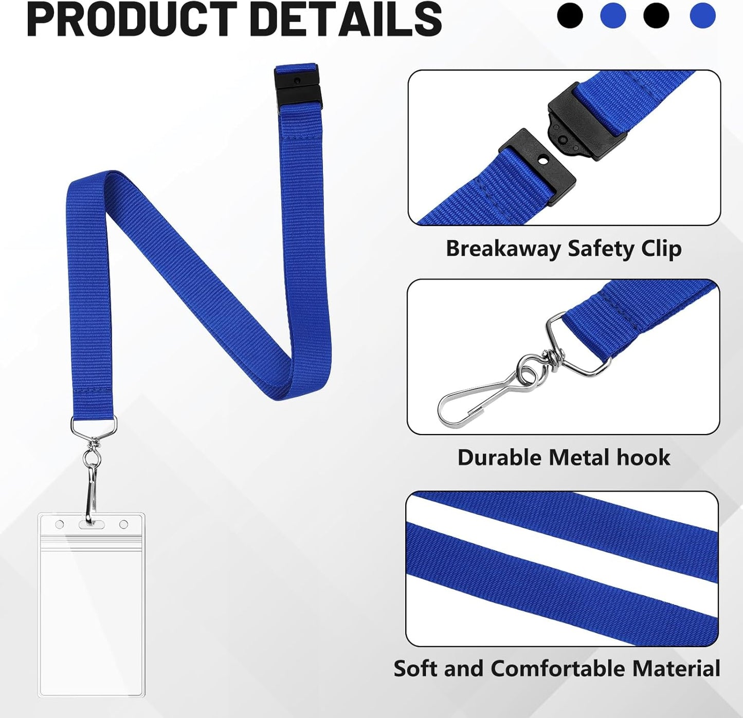 12-Pack Blue Breakaway Lanyards with Waterproof Badge Holders, Polyester Neck Straps for ID Cards, Events, Office, and Schools