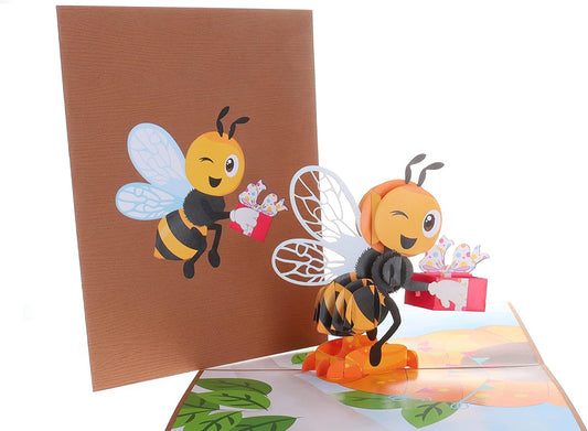 iGifts And Cards Happy Bee Day 3D Pop Up Greeting Card – Honey Bee With Present, Gift For Bee Lovers, Thinking of You, Mother's Day Card, Beehive Present For Wife, Fun Birthday Gift