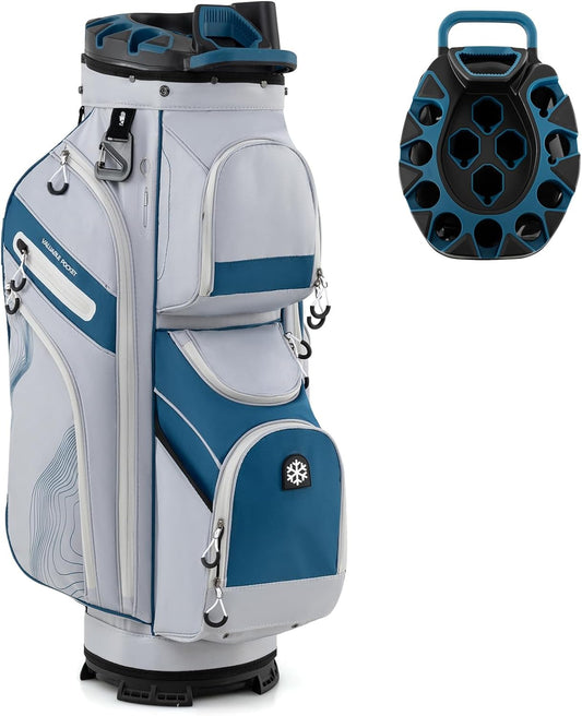 Goplus Lightweight Golf Cart Bag, Molded Lock Top Golf Club Bag w/14-Way Full Length Organizer Dividers, 11 Pockets, Cooler Bag, Straps, Umbrella Holder & Rain Hood for Men Women