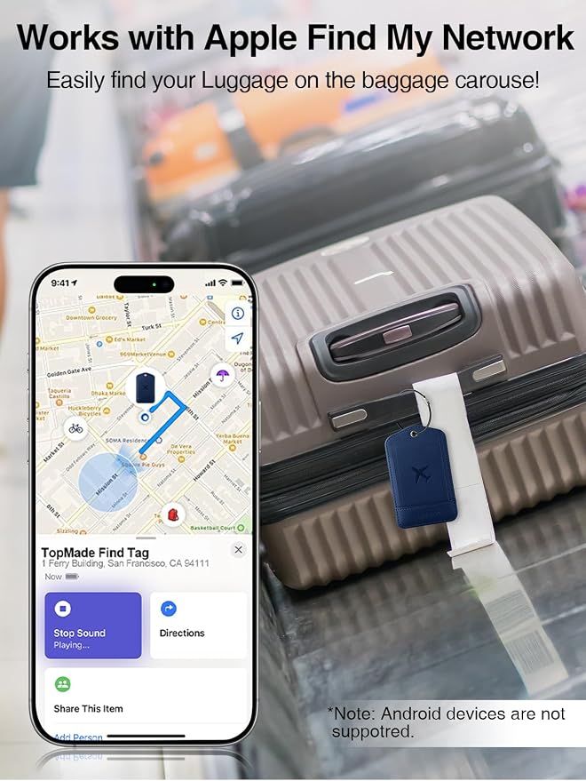 TopMade Smart Luggage Tag with Find My, Premium Leather Luggage Tags - Image 2