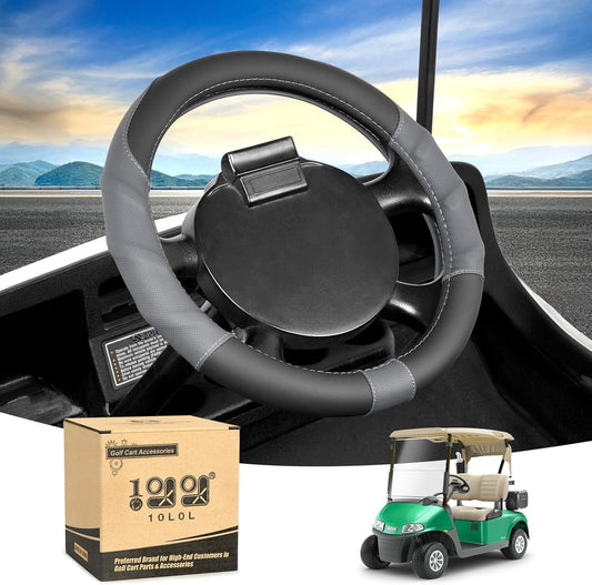 10L0L 13 Inch Golf Cart Steering Wheel Cover for EZGO TXT RXV, Anti Slip PU Leather & Comfortable Grip Feeling-Black Grey