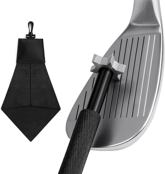 3-in-1 Golf Club Groove Sharpener Cleaning Towel Set, Golf Club Cleaner Tool with Aluminum Alloy Shaft and Microfiber Towel for Irons, Wedges Club Groove Care