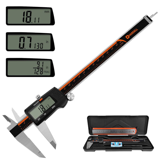 HARDELL Digital Caliper, 0-8 Inch Measuring Tool Large LCD Screen,Stainless Steel,Auto-Off,Inch/Fractions/Millimeter Waterproof Caliper Digital Micrometer for DIY/Household/3D Printing