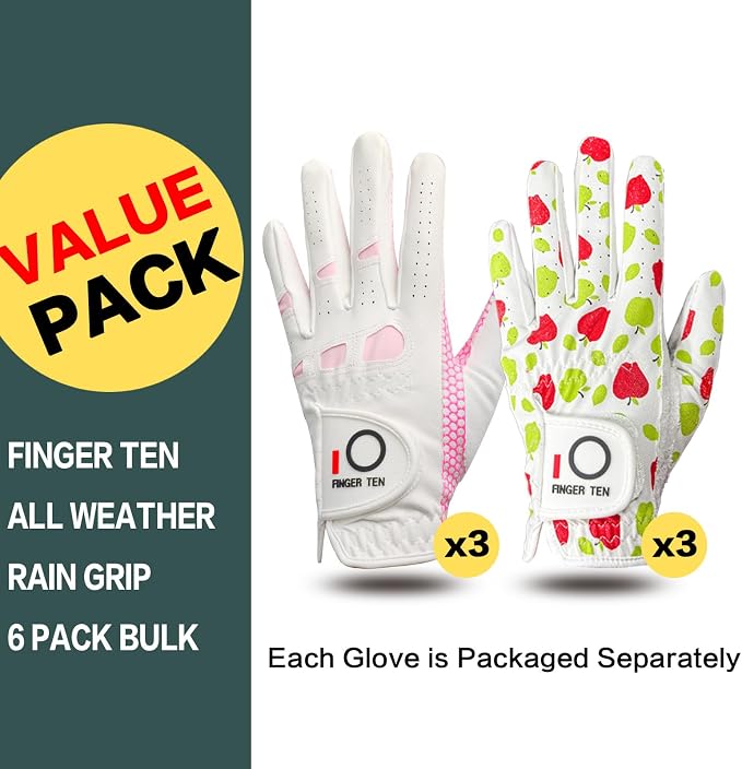 FINGER TEN Women’s Golf Gloves Ladies Left Hand Right Handed Golfer Value 6 Pack - Image 2