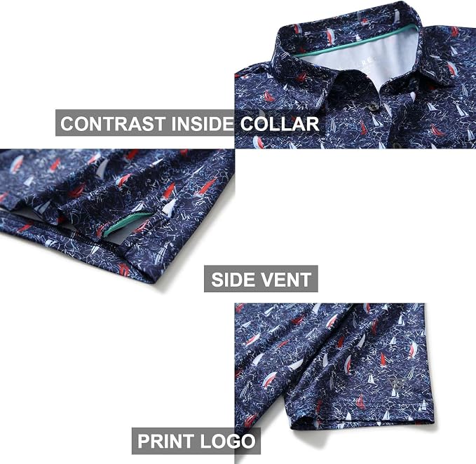 Golf Shirts for Men Dry Fit Short Sleeve Print Performance Moisture Wicking - Image 4