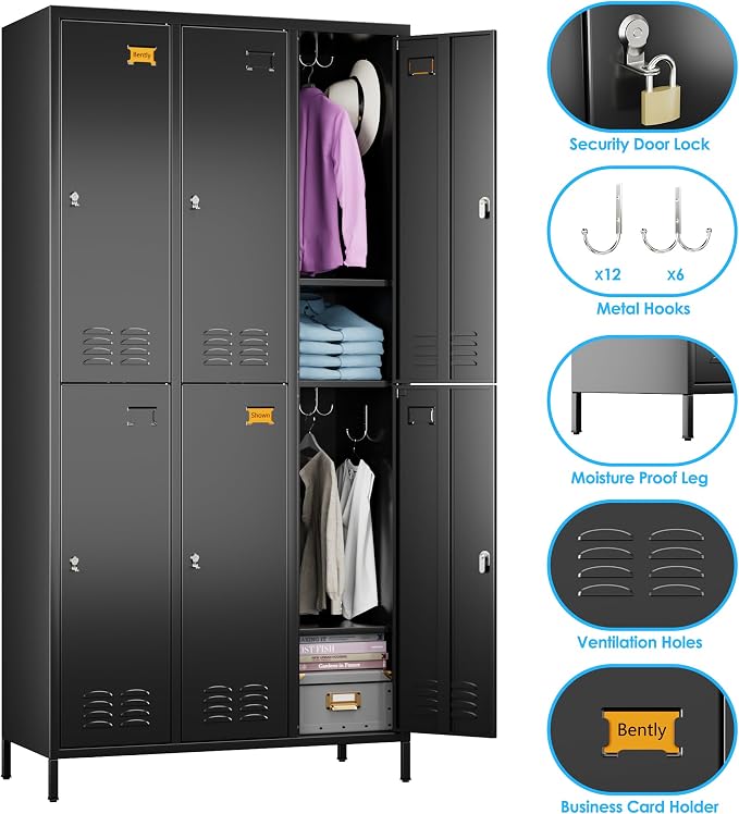 METAN Metal Locker for School Office Gym Bedroom, 6 Doors Steel Storage Locker - Image 4