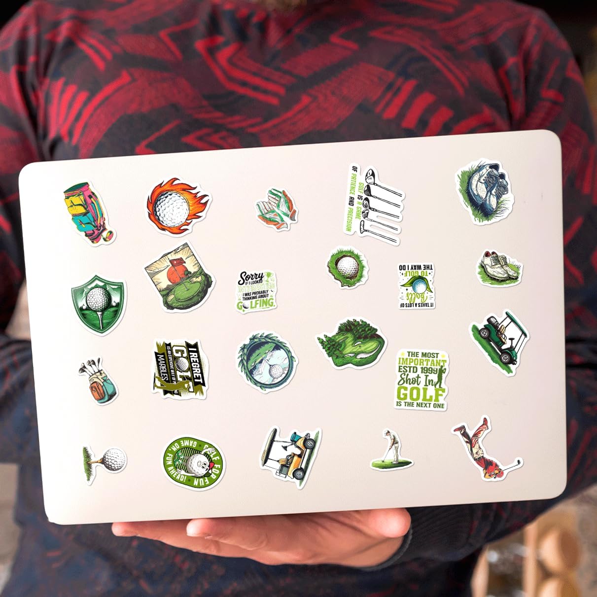 108Pcs Golf Themed Stickers Pack for Men Women Teens Lovers Vinyl Decals Laptop Water Bottle Notebook Bag Cooler Luggage Durable Cart Ball Club Designs Wall