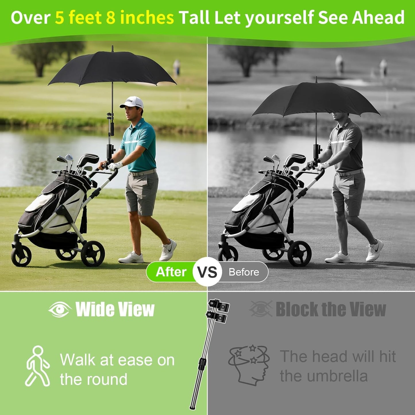 Heavy Duty Golf Push Cart Umbrella Holder, Upgraded Aluminium Alloy Base Ultra Windproof, Universal Umbrella Stand for Electric Lawn Mower, Stroller, Wheelchair, Mobility Scooter, Beach Chair