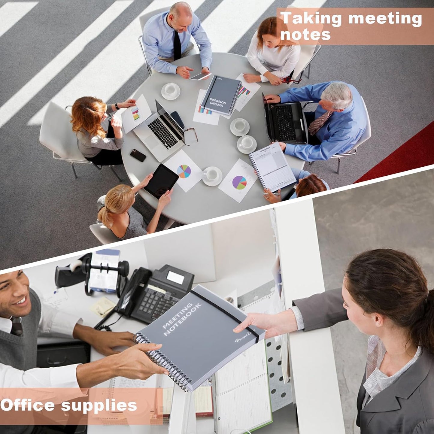 2 Pack Meeting Notebooks for Work Planner With Action Items 8.5" X 11" - A4 Professional Notebooks for Note Taking - Business Daily Planner Undated,Office Notebooks,240 Pages