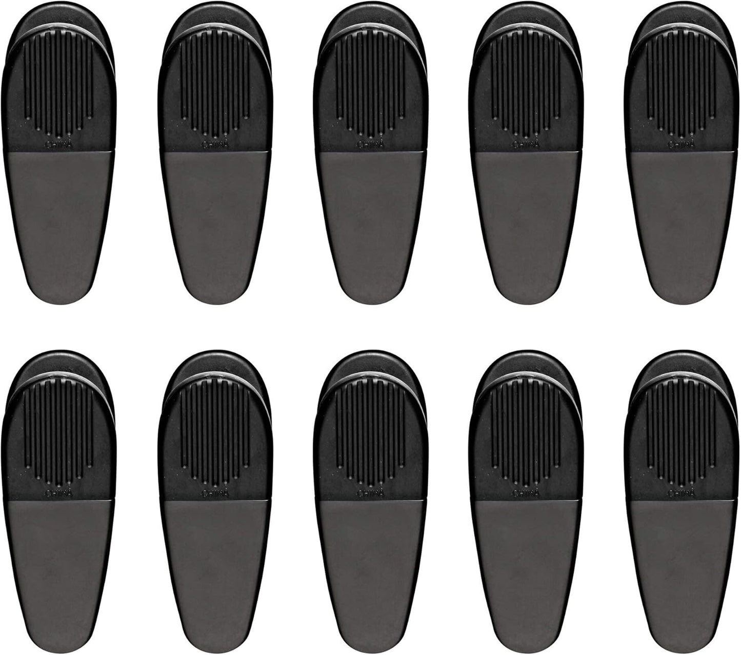 10 Magnetic Memo Holders Set - Large Clip, Plastic - Black