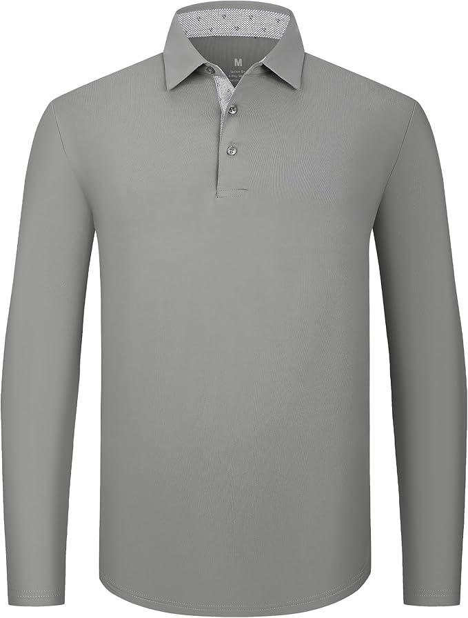 Alex Vando Mens Golf Shirt Moisture Wicking Quick-Dry Solid Long Sleeve Polo by AlexVando