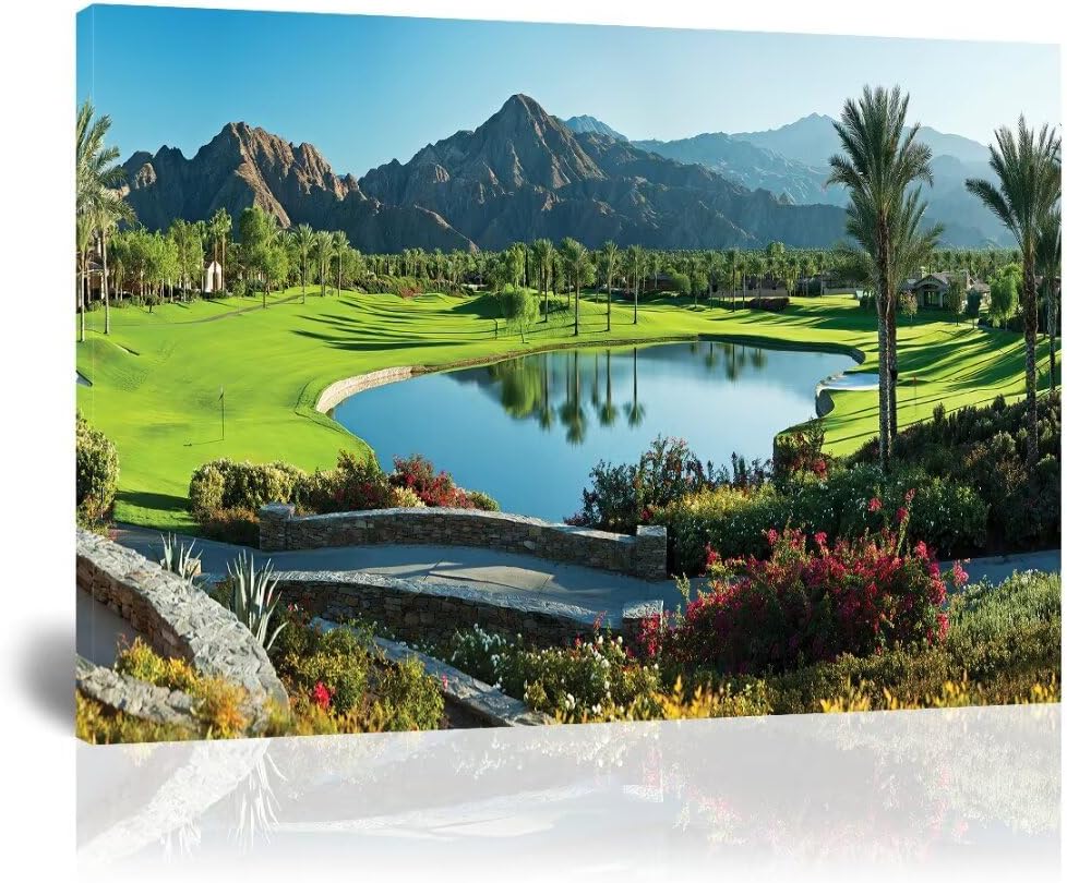 HJY Art USA California Golf Course Wall Art Pictures for Gym Golf Course Wall Decor Blue Green Abstract Painting Poster for Home Decor Living Room Bedroom Bathroom Office Artwork (18 x 24 inch)