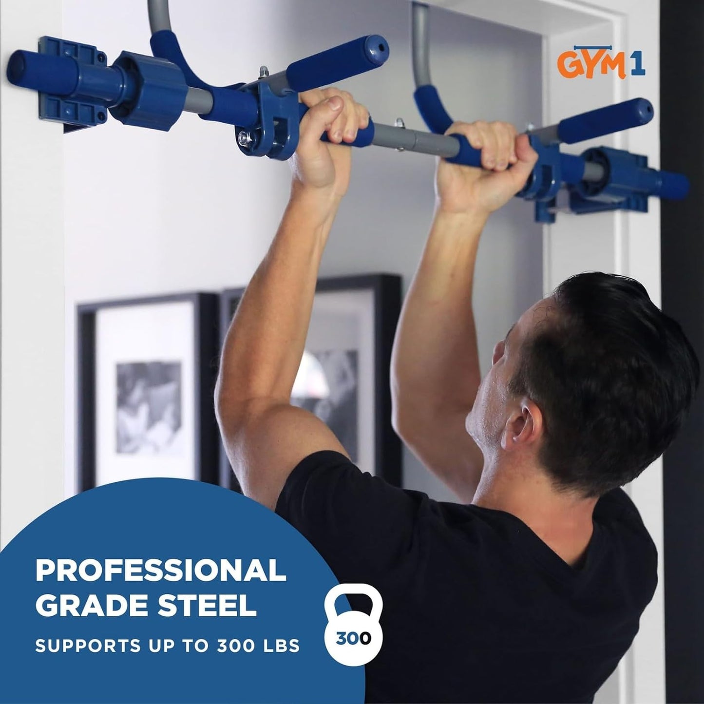 Gym1 Doorway Swing & Pull-Up Bar Gym - Pull-Up Bar Strength Training & Kids Exercise Equipment - Sensory Swing & Rope Ladder Indoor Playset - Indoor Playground for Kids - 2-Piece, Blue