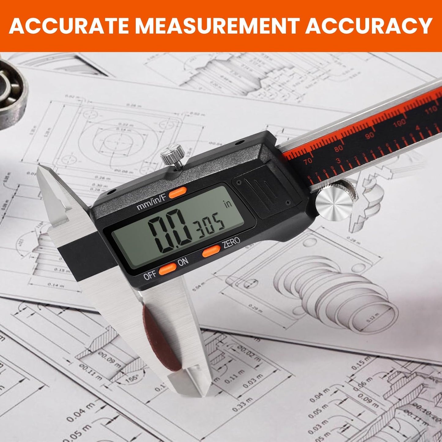 HARDELL Digital Caliper, 0-8 Inch Measuring Tool Large LCD Screen,Stainless Steel,Auto-Off,Inch/Fractions/Millimeter Waterproof Caliper Digital Micrometer for DIY/Household/3D Printing