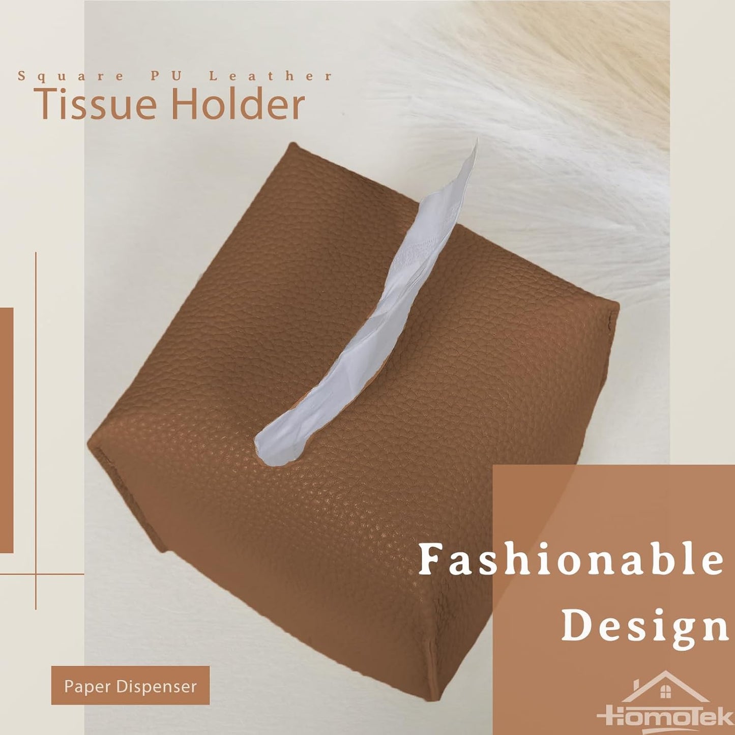 HOMOTEK 2 Pack Tissue Box Cover, Square PU Leather Tissue Holder, Decorative Facial Tissue Cube Paper Organizer Dispenser for Bathroom, Night Stands, Desk, Car 5X5X5'' - Dark Gray, Pebble Grain