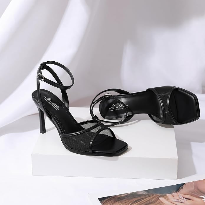 Mostrin Strappy Heels for Women Square Open Toe Lace Up Heeled Sandals Ankle - Image 6