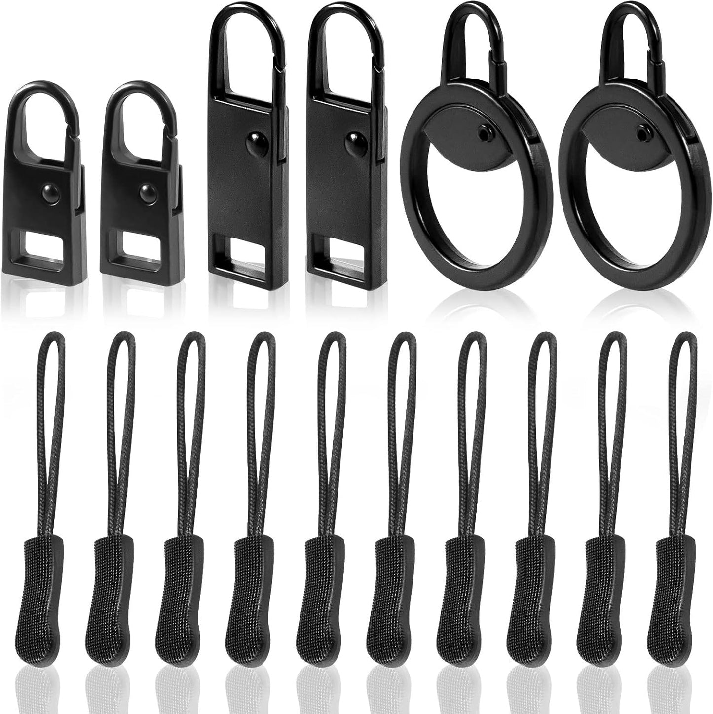 16 PCS Zipper Pull Tab Replacement Metal Handle Fixer，Zipper Tag Cord Pull Extension for Backpack Jacket Handbag