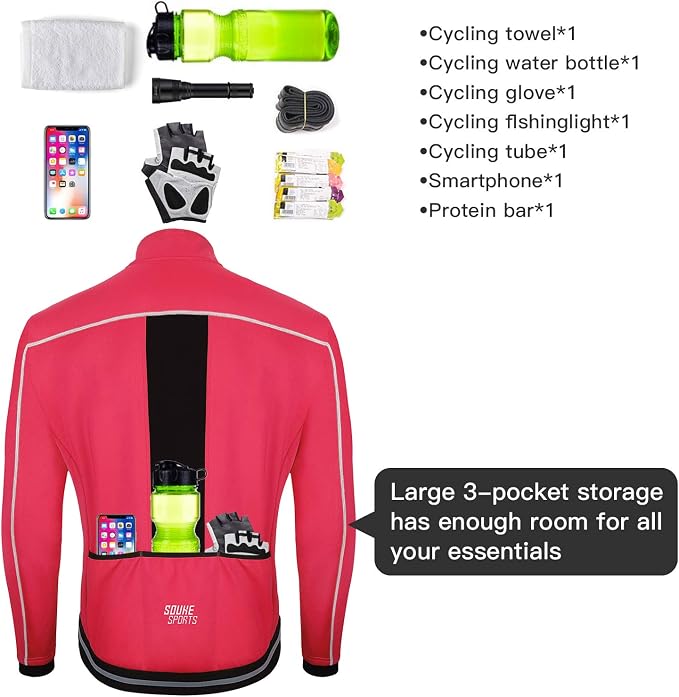 Souke Sports Men's Winter Cycling Jacket, Windproof Water Resistant Thermal - Image 5