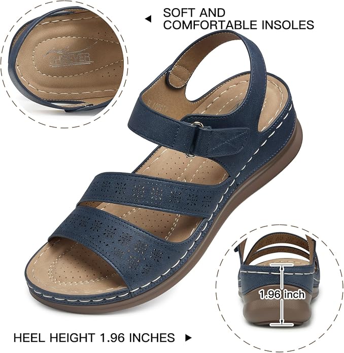 SHIBEVER Women's Wedge Sandals Platform: Comfortable Dressy Arch Support Ankle - Image 3