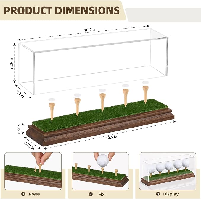 Golf Ball Display Case for 5 Golf Balls Holder Display Walnut Wood Base Acrylic - Image 7