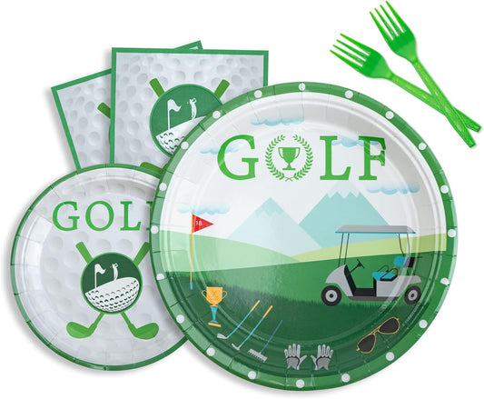 Golf Party Decorations - Golf Themed Birthday Party Tableware Set Includes Plates, Napkins, Forks, Decor Kit for Birthday, Retirement | Serve 24