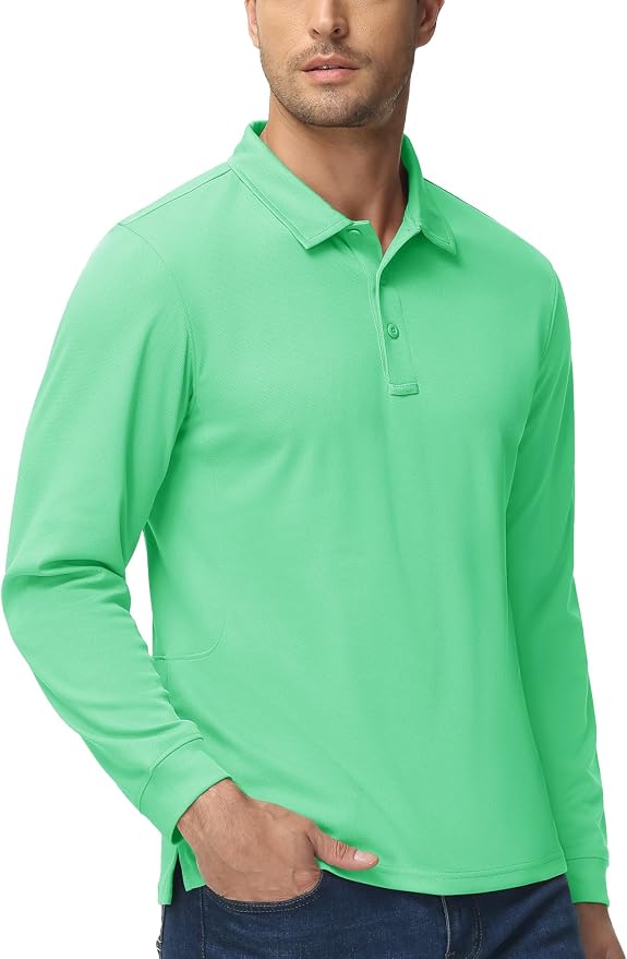 MAGCOMSEN Men's Polo Shirts 3 Button Quick Dry Performance Long Sleeve Tactical - Image 6