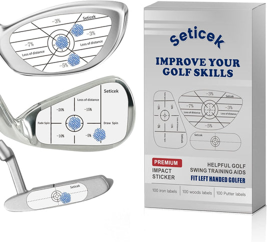Golf Impact Tape Set 300Pcs, Self-Teaching Sweet Spot and Consistency Analysis, Golf Club Impact Stickers for Woods Irons and Putters Each 100 Pcs,Useful Training Aid Improve Ball Striking