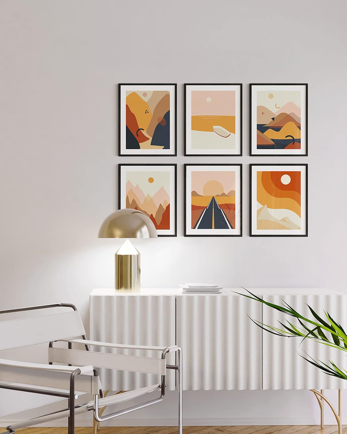 HAUS AND HUES Abstract Minimalist Landscape Wall Art - Set of 6 Modern Aesthetic Mountain Posters | Minimal Geometric Nature Paintings 8"x10" UNFRAMED