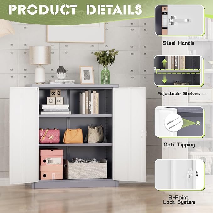 Incbruce 36” Metal Storage Cabinet, Locking Steel Storage Cabinet - Image 5