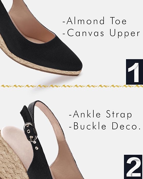Juliet Holy Womens Wedge Sandals Espadrilles Closed Toe Slingback Buckle Strap - Image 4
