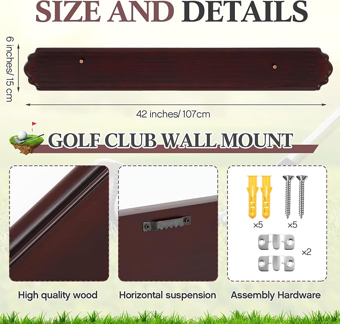 Golf Club Display Case Wall Mount Wooden 42.13 x 5.9 x 0.47 Inch Wall Mount - Image 2