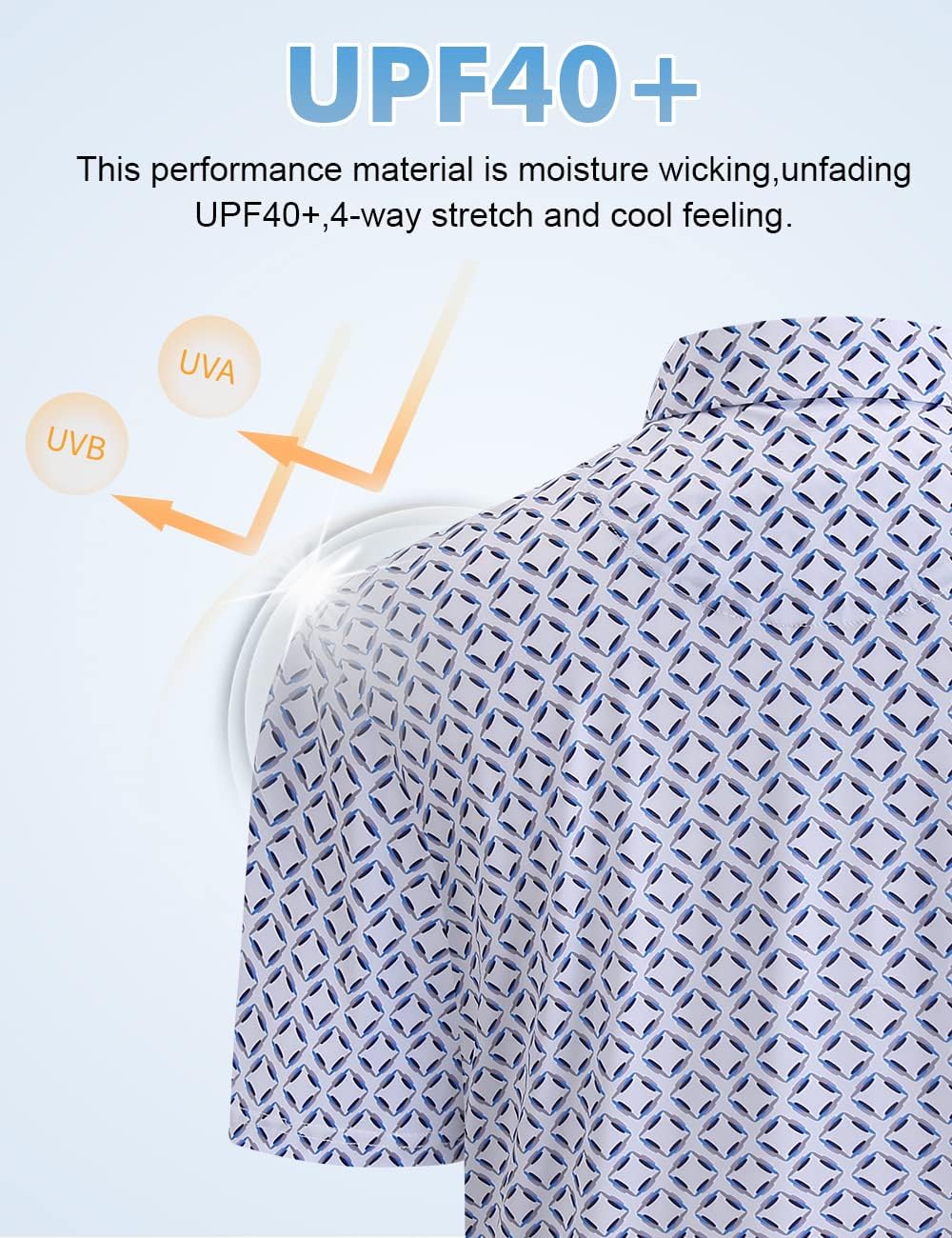 Hodaweisolp Golf Shirts for Men Dry Fit Print Moisture Wicking Performance Short Sleeve Polo Shirt