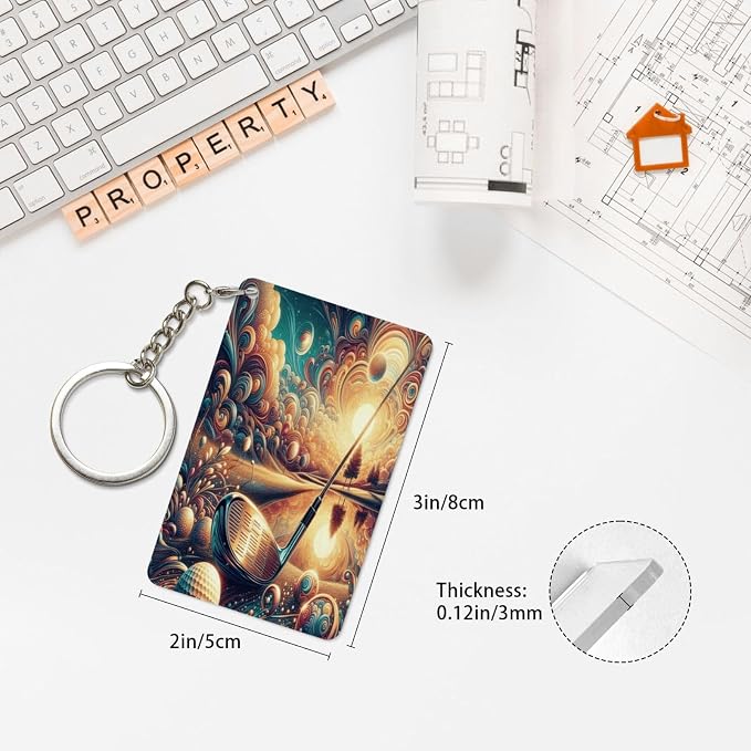 Astronaut Playing Golf Keychains Rectangular Acrylic Keychain Daily Key Ring - Image 4