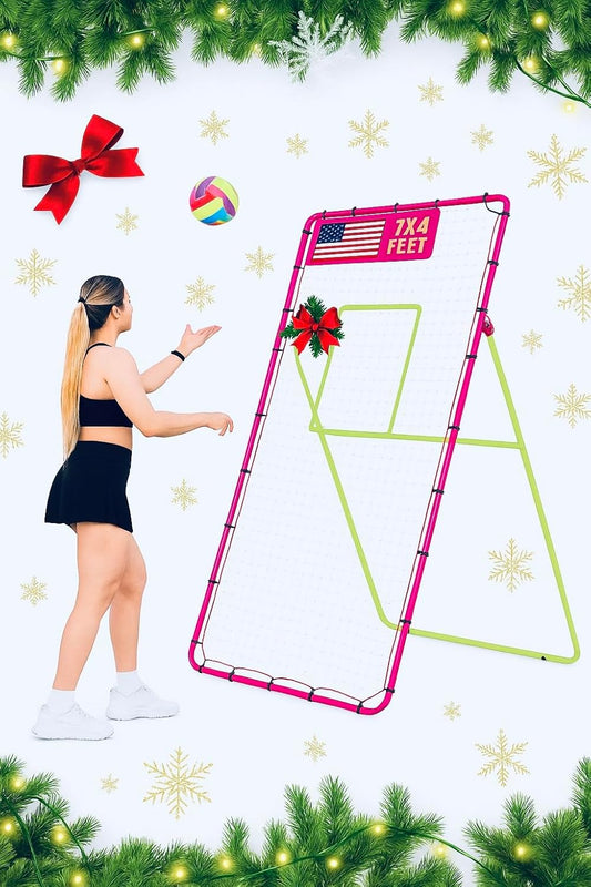 7x4 Ft Volleyball Rebounder Net; 6-Angle Adjustable Volleyball Training Aid and Video for Solo Practice; Durable Equipment for Bumping, Spiking, Lacrosse, Soccer, Tennis