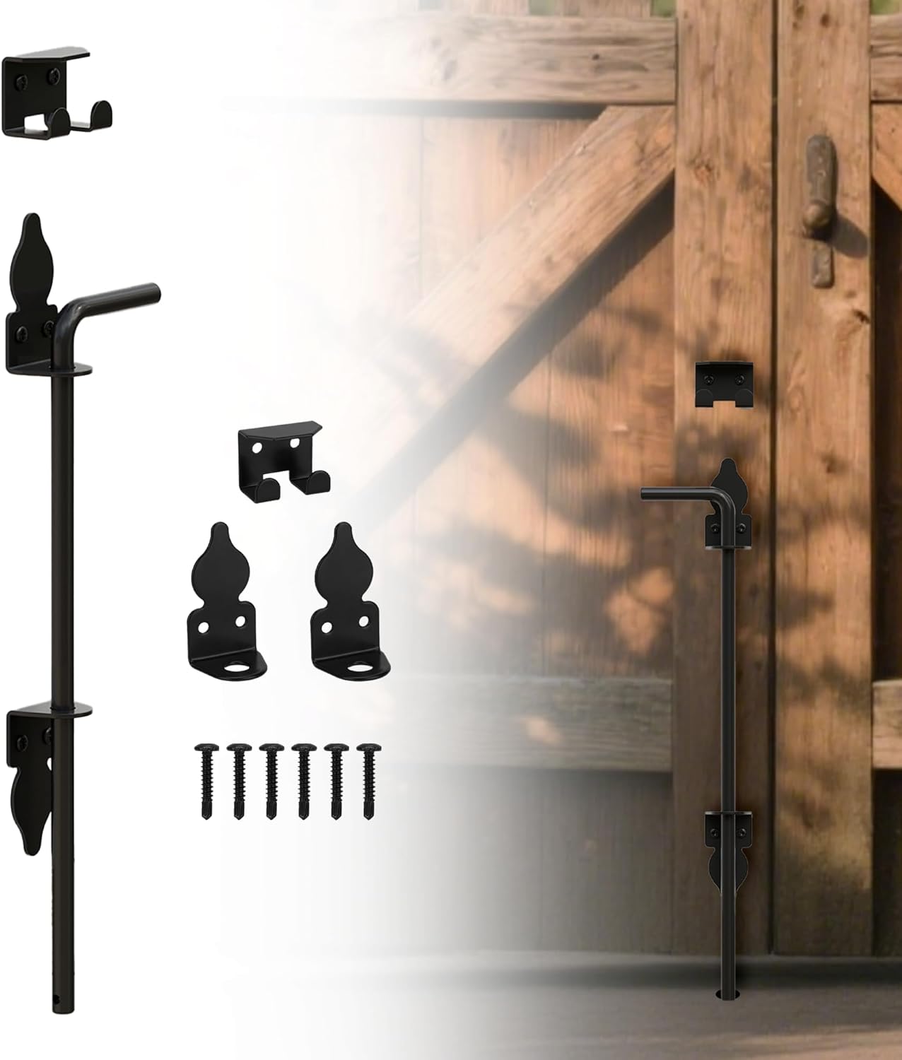 18" Heavy Duty Cane Bolts for Gates with Black Rustproof Powder Upgraded Hardware Gate Drop Rod for Wood PVC Vinyl Fences Gates, Double Doors-1 Pack