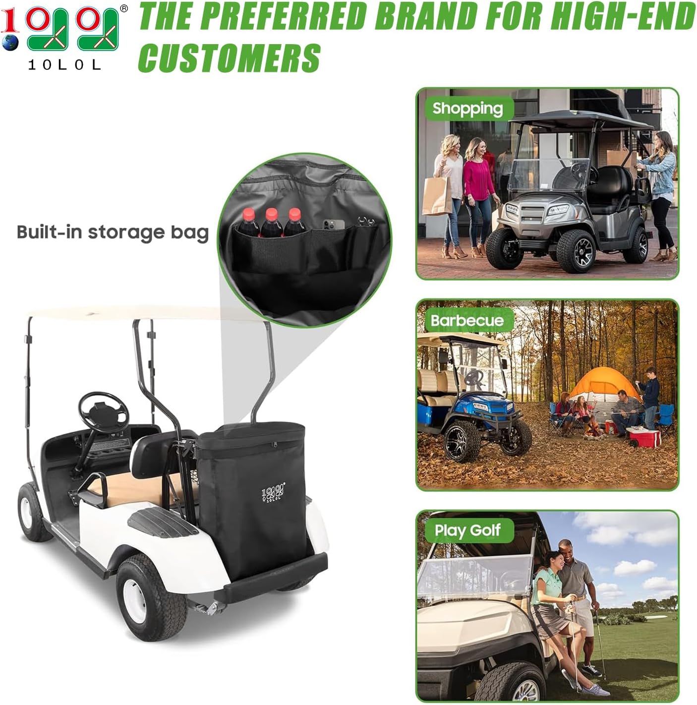 10L0L Golf Cart Cargo Bag,Big Storage Bags for 2 Passenger Golf Cart Trunk, Shopping Bag for Yamaha,Club Cart DS/Precedent,EZGO RXV/TXT,Expand Storage Space,With Zipper