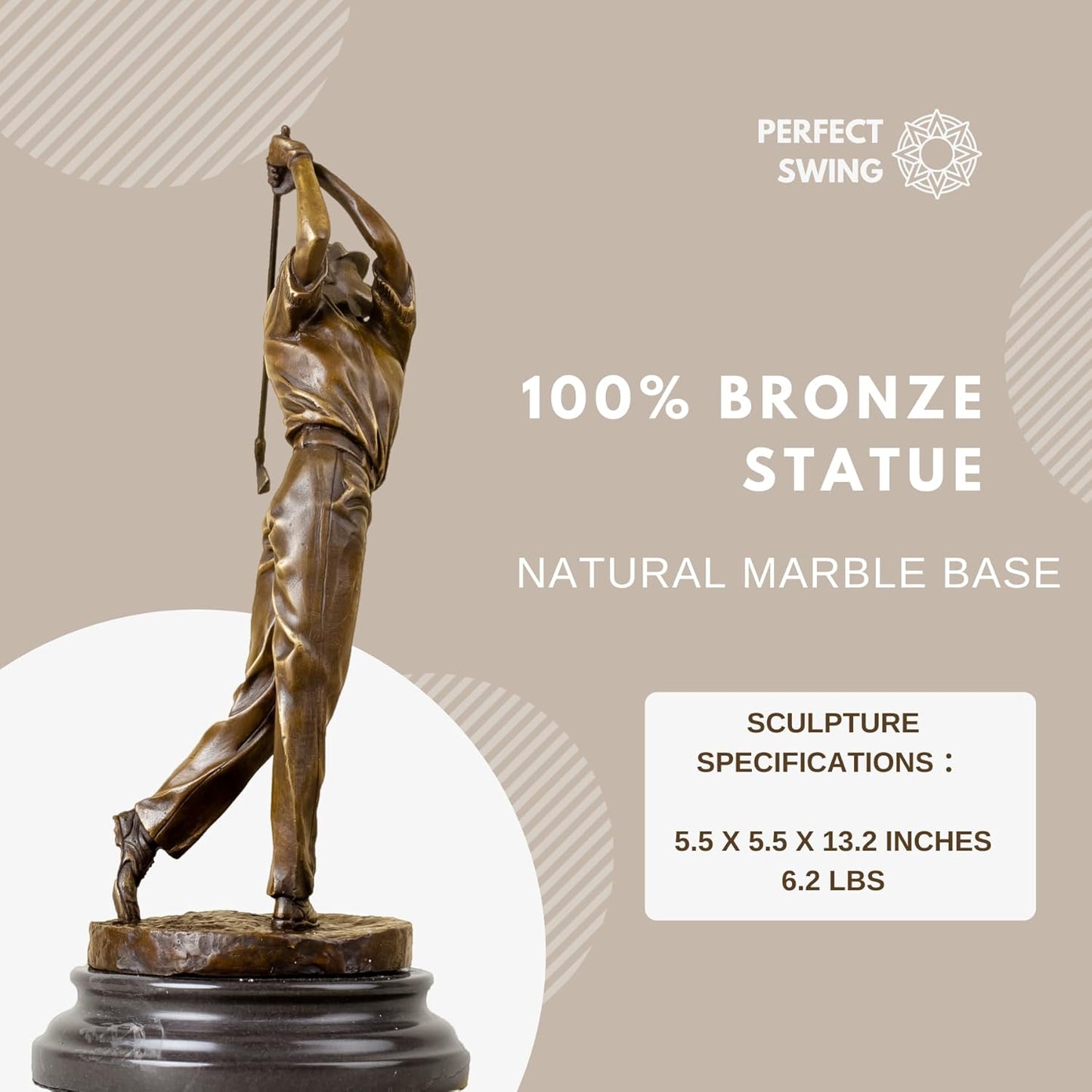 13.2" Bronze Golfer Statue, Golf Figurines Bronze Statues and Sculptures Handmade Art Collectible for Home Office Decor